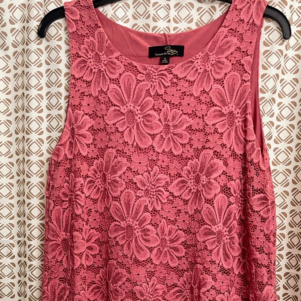Suzanne Betro Rose Pink Sleeveless Lace Sheath Dress Women’s Size Small